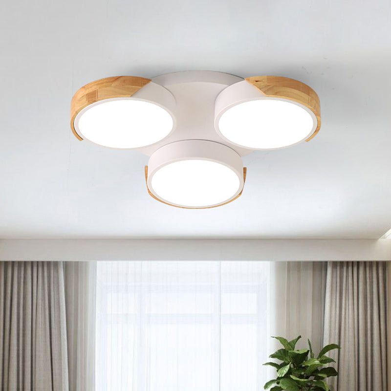 Nordic Modern LED Flush Ceiling Light 3-Drum Shade Metal Ceiling Fixture in Green/White for Porch Balcony White Clearhalo 'Ceiling Lights' 'Close To Ceiling Lights' 'Close to ceiling' 'Semi-flushmount' Lighting' 1434586