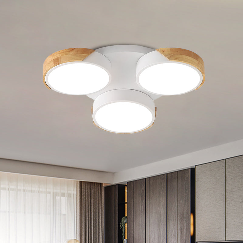 Nordic Modern LED Flush Ceiling Light 3-Drum Shade Metal Ceiling Fixture in Green/White for Porch Balcony Clearhalo 'Ceiling Lights' 'Close To Ceiling Lights' 'Close to ceiling' 'Semi-flushmount' Lighting' 1434587