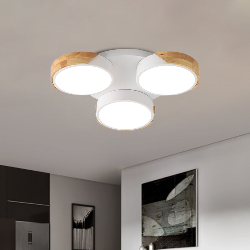 Nordic Modern LED Flush Ceiling Light 3-Drum Shade Metal Ceiling Fixture in Green/White for Porch Balcony Clearhalo 'Ceiling Lights' 'Close To Ceiling Lights' 'Close to ceiling' 'Semi-flushmount' Lighting' 1434588