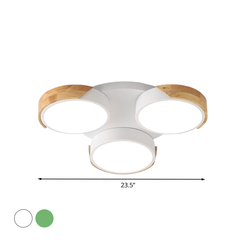 Nordic Modern LED Flush Ceiling Light 3-Drum Shade Metal Ceiling Fixture in Green/White for Porch Balcony Clearhalo 'Ceiling Lights' 'Close To Ceiling Lights' 'Close to ceiling' 'Semi-flushmount' Lighting' 1434590