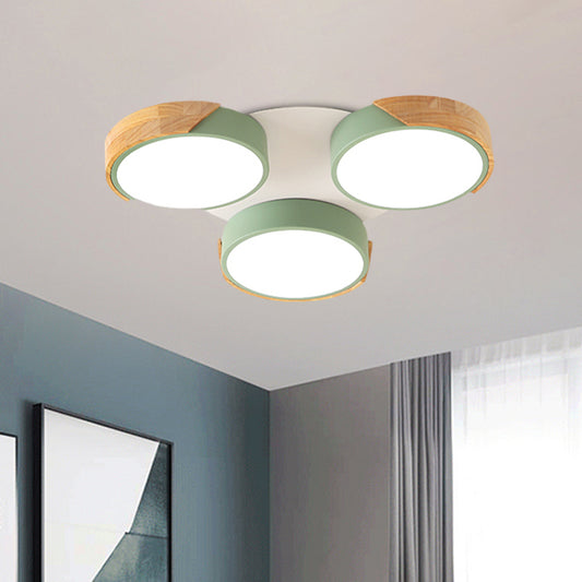 Nordic Modern LED Flush Ceiling Light 3-Drum Shade Metal Ceiling Fixture in Green/White for Porch Balcony Clearhalo 'Ceiling Lights' 'Close To Ceiling Lights' 'Close to ceiling' 'Semi-flushmount' Lighting' 1434592