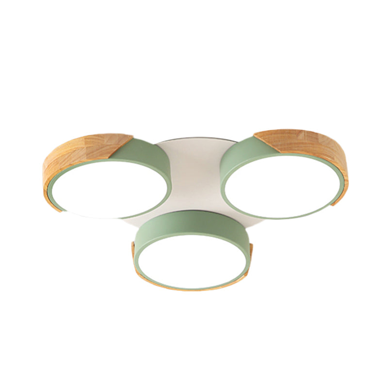 Nordic Modern LED Flush Ceiling Light 3-Drum Shade Metal Ceiling Fixture in Green/White for Porch Balcony Clearhalo 'Ceiling Lights' 'Close To Ceiling Lights' 'Close to ceiling' 'Semi-flushmount' Lighting' 1434593