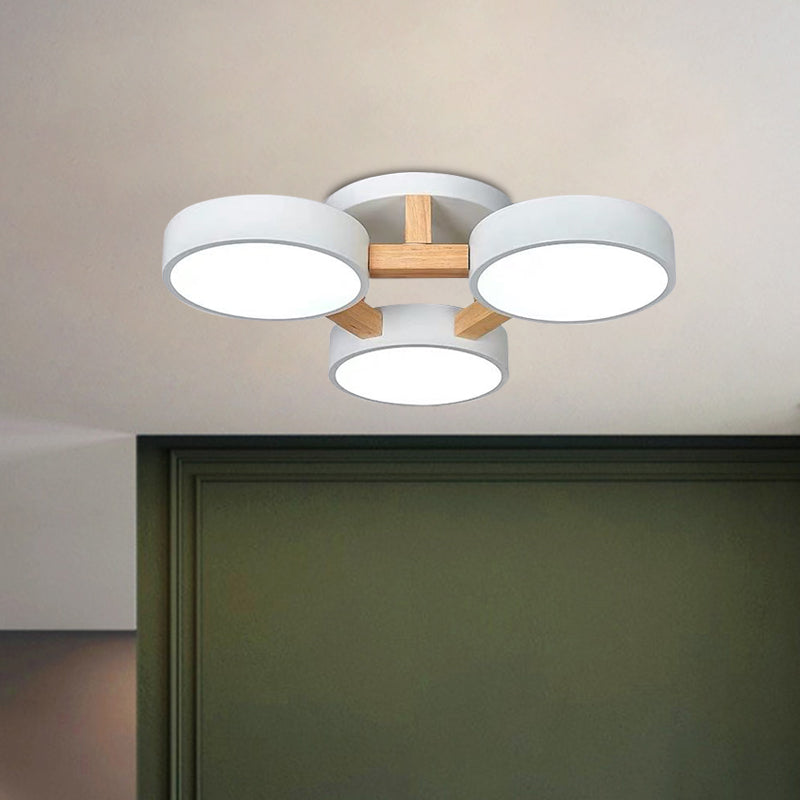 Macaron Drum Shade Ceiling Lamp Acrylic 3/4/5 Heads Green/Grey/White LED Semi Flush Ceiling Light for Bedroom 3 White Clearhalo 'Ceiling Lights' 'Close To Ceiling Lights' 'Close to ceiling' 'Semi-flushmount' Lighting' 1434594