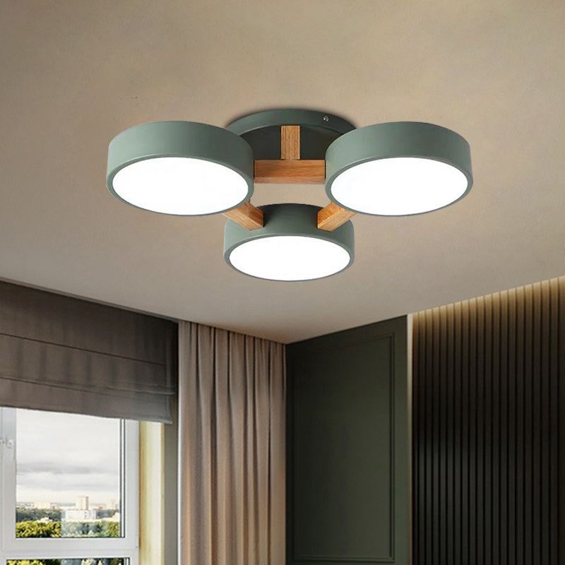 Macaron Drum Shade Ceiling Lamp Acrylic 3/4/5 Heads Green/Grey/White LED Semi Flush Ceiling Light for Bedroom Clearhalo 'Ceiling Lights' 'Close To Ceiling Lights' 'Close to ceiling' 'Semi-flushmount' Lighting' 1434600