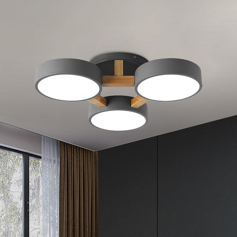 Macaron Drum Shade Ceiling Lamp Acrylic 3/4/5 Heads Green/Grey/White LED Semi Flush Ceiling Light for Bedroom 3 Grey Clearhalo 'Ceiling Lights' 'Close To Ceiling Lights' 'Close to ceiling' 'Semi-flushmount' Lighting' 1434602