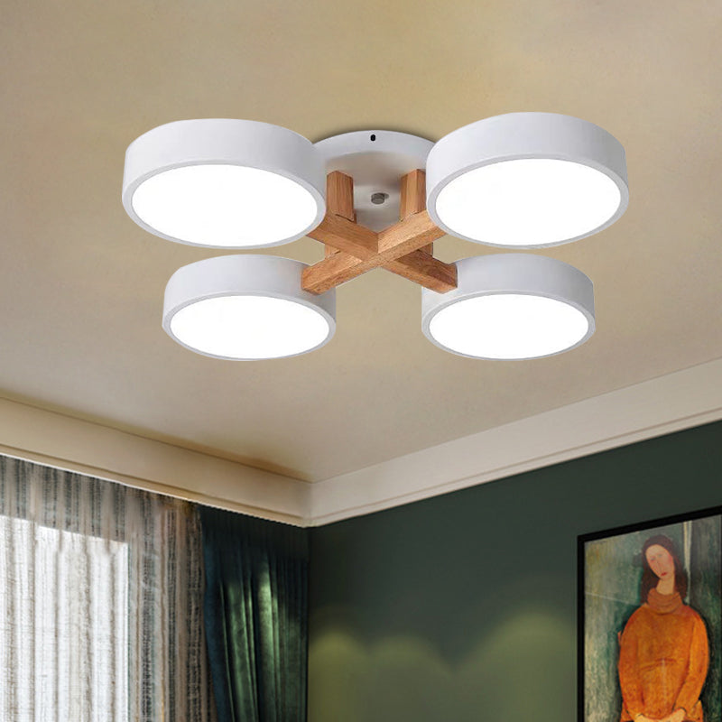 Macaron Drum Shade Ceiling Lamp Acrylic 3/4/5 Heads Green/Grey/White LED Semi Flush Ceiling Light for Bedroom 4 White Clearhalo 'Ceiling Lights' 'Close To Ceiling Lights' 'Close to ceiling' 'Semi-flushmount' Lighting' 1434605