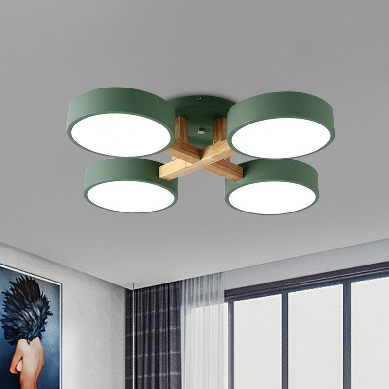 Macaron Drum Shade Ceiling Lamp Acrylic 3/4/5 Heads Green/Grey/White LED Semi Flush Ceiling Light for Bedroom 4 Green Clearhalo 'Ceiling Lights' 'Close To Ceiling Lights' 'Close to ceiling' 'Semi-flushmount' Lighting' 1434609