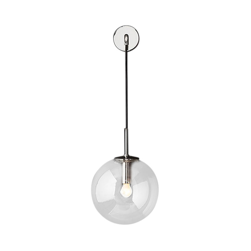 Round Clear Glass Wall Mounted Lamp Industrial Single Bulb Bedroom Vanity Sconce in Chrome/Brass/Black, 6"/8" Wide Clearhalo 'Cast Iron' 'Glass' 'Industrial' 'Modern wall lights' 'Modern' 'Tiffany' 'Traditional wall lights' 'Wall Lamps & Sconces' 'Wall Lights' Lighting' 143461