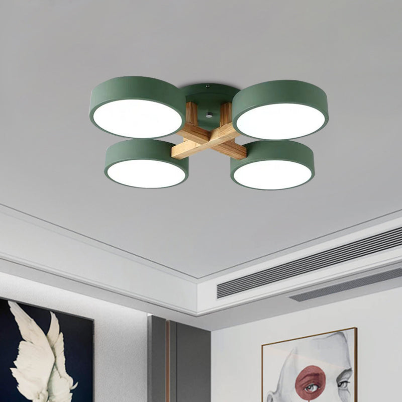 Macaron Drum Shade Ceiling Lamp Acrylic 3/4/5 Heads Green/Grey/White LED Semi Flush Ceiling Light for Bedroom Clearhalo 'Ceiling Lights' 'Close To Ceiling Lights' 'Close to ceiling' 'Semi-flushmount' Lighting' 1434610