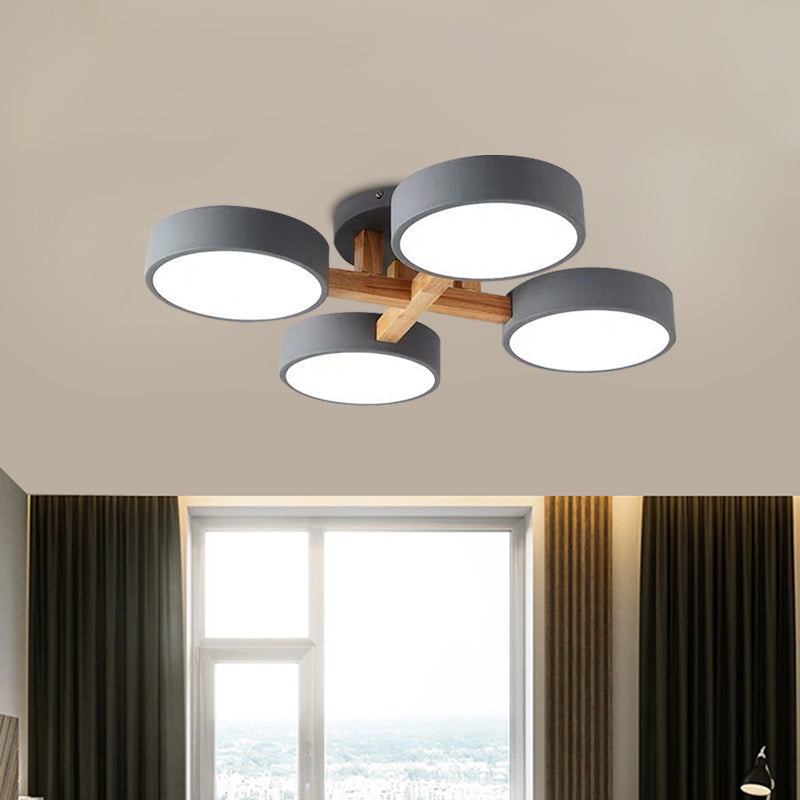 Macaron Drum Shade Ceiling Lamp Acrylic 3/4/5 Heads Green/Grey/White LED Semi Flush Ceiling Light for Bedroom 4 Grey Clearhalo 'Ceiling Lights' 'Close To Ceiling Lights' 'Close to ceiling' 'Semi-flushmount' Lighting' 1434612