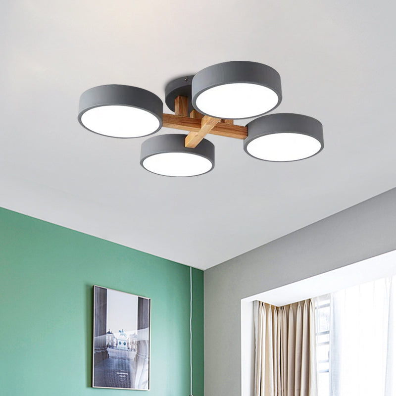 Macaron Drum Shade Ceiling Lamp Acrylic 3/4/5 Heads Green/Grey/White LED Semi Flush Ceiling Light for Bedroom Clearhalo 'Ceiling Lights' 'Close To Ceiling Lights' 'Close to ceiling' 'Semi-flushmount' Lighting' 1434613