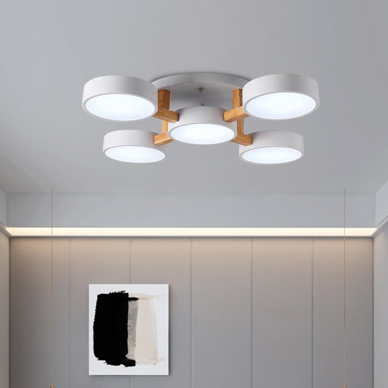 Macaron Drum Shade Ceiling Lamp Acrylic 3/4/5 Heads Green/Grey/White LED Semi Flush Ceiling Light for Bedroom Clearhalo 'Ceiling Lights' 'Close To Ceiling Lights' 'Close to ceiling' 'Semi-flushmount' Lighting' 1434616