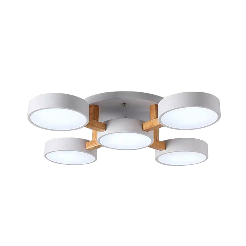 Macaron Drum Shade Ceiling Lamp Acrylic 3/4/5 Heads Green/Grey/White LED Semi Flush Ceiling Light for Bedroom Clearhalo 'Ceiling Lights' 'Close To Ceiling Lights' 'Close to ceiling' 'Semi-flushmount' Lighting' 1434617