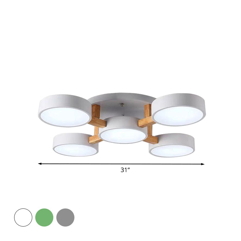 Macaron Drum Shade Ceiling Lamp Acrylic 3/4/5 Heads Green/Grey/White LED Semi Flush Ceiling Light for Bedroom Clearhalo 'Ceiling Lights' 'Close To Ceiling Lights' 'Close to ceiling' 'Semi-flushmount' Lighting' 1434618