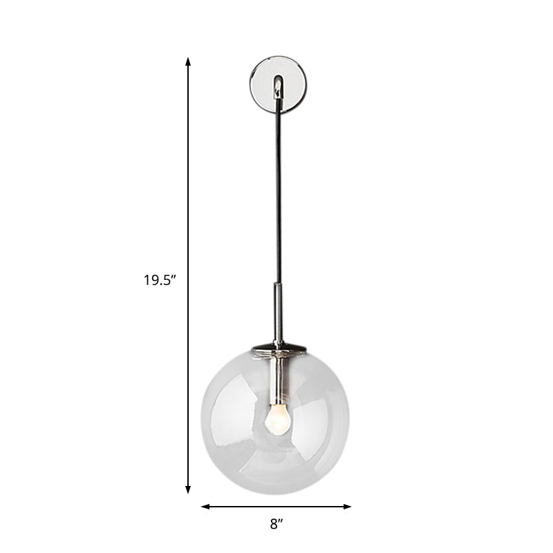Round Clear Glass Wall Mounted Lamp Industrial Single Bulb Bedroom Vanity Sconce in Chrome/Brass/Black, 6"/8" Wide Clearhalo 'Cast Iron' 'Glass' 'Industrial' 'Modern wall lights' 'Modern' 'Tiffany' 'Traditional wall lights' 'Wall Lamps & Sconces' 'Wall Lights' Lighting' 143462