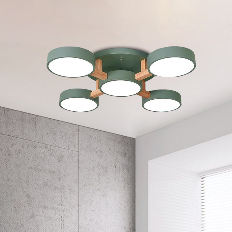 Macaron Drum Shade Ceiling Lamp Acrylic 3/4/5 Heads Green/Grey/White LED Semi Flush Ceiling Light for Bedroom Clearhalo 'Ceiling Lights' 'Close To Ceiling Lights' 'Close to ceiling' 'Semi-flushmount' Lighting' 1434620