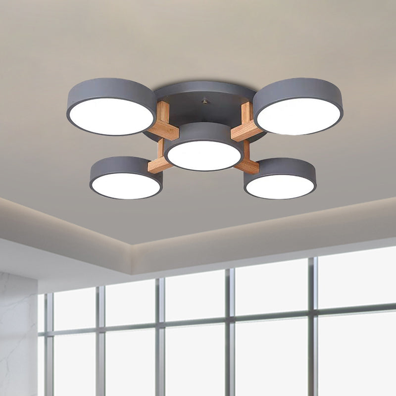 Macaron Drum Shade Ceiling Lamp Acrylic 3/4/5 Heads Green/Grey/White LED Semi Flush Ceiling Light for Bedroom 5 Grey Clearhalo 'Ceiling Lights' 'Close To Ceiling Lights' 'Close to ceiling' 'Semi-flushmount' Lighting' 1434622