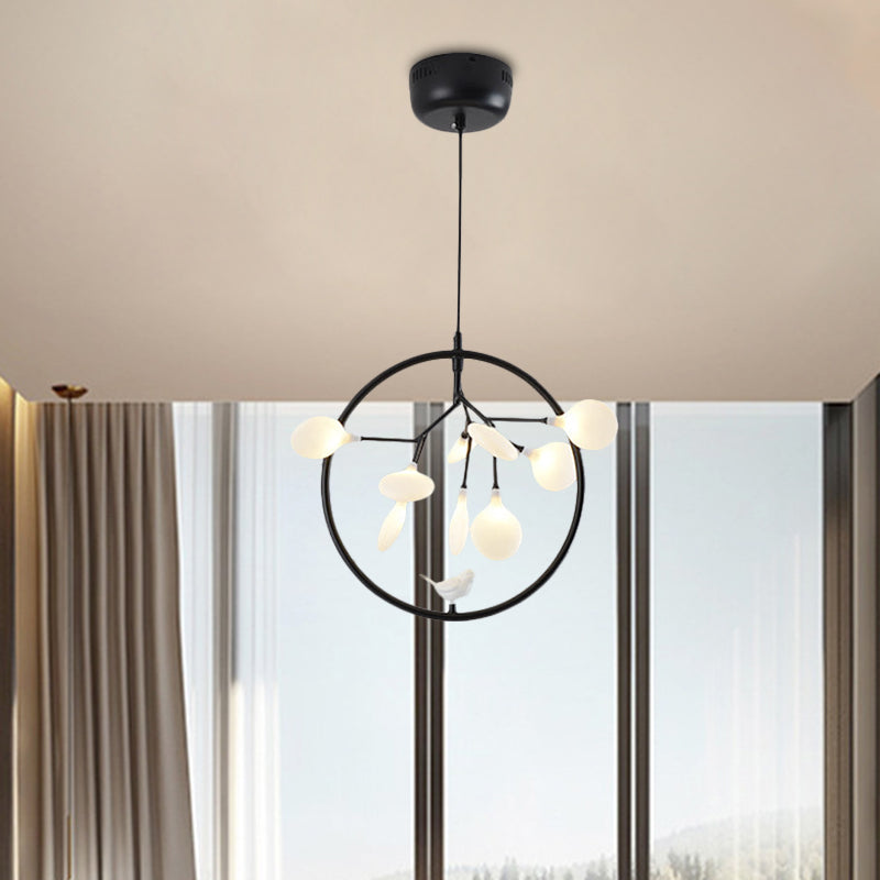 Twig Balcony Hanging Light with Bird Deco Glass Metal Modern Stylish Chandelier Clearhalo 'Ceiling Lights' 'Chandeliers' 'Modern Chandeliers' 'Modern' Lighting' 1434627