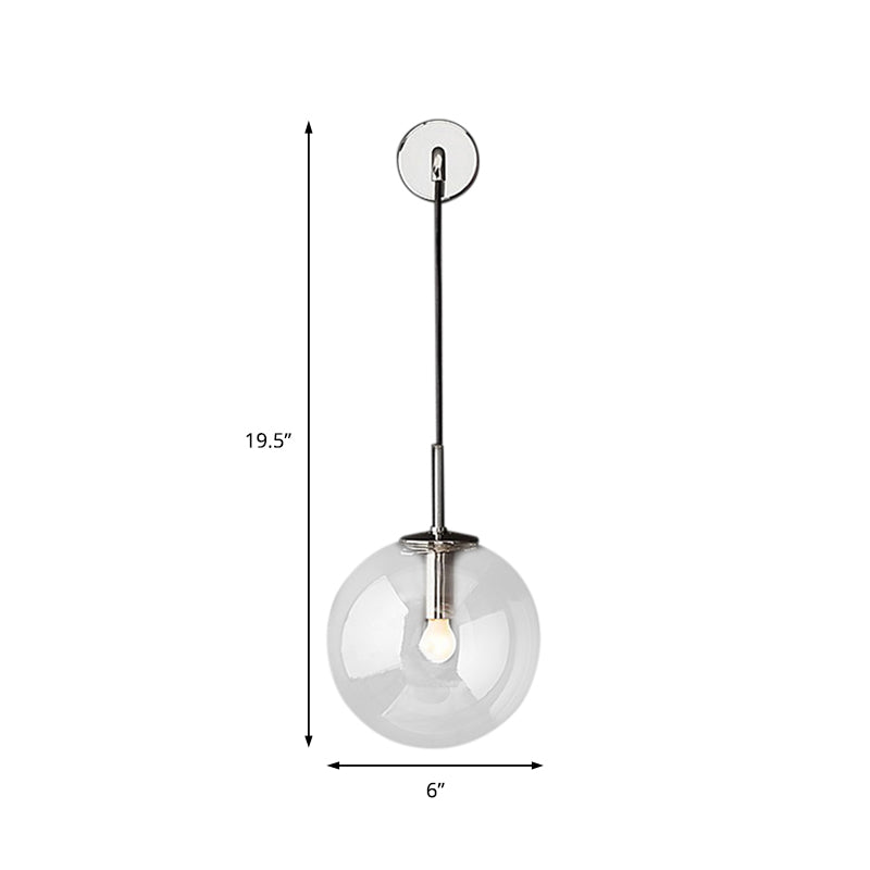 Round Clear Glass Wall Mounted Lamp Industrial Single Bulb Bedroom Vanity Sconce in Chrome/Brass/Black, 6"/8" Wide Clearhalo 'Cast Iron' 'Glass' 'Industrial' 'Modern wall lights' 'Modern' 'Tiffany' 'Traditional wall lights' 'Wall Lamps & Sconces' 'Wall Lights' Lighting' 143463