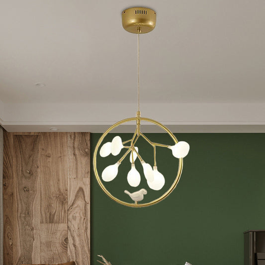 Twig Balcony Hanging Light with Bird Deco Glass Metal Modern Stylish Chandelier Gold A Clearhalo 'Ceiling Lights' 'Chandeliers' 'Modern Chandeliers' 'Modern' Lighting' 1434630