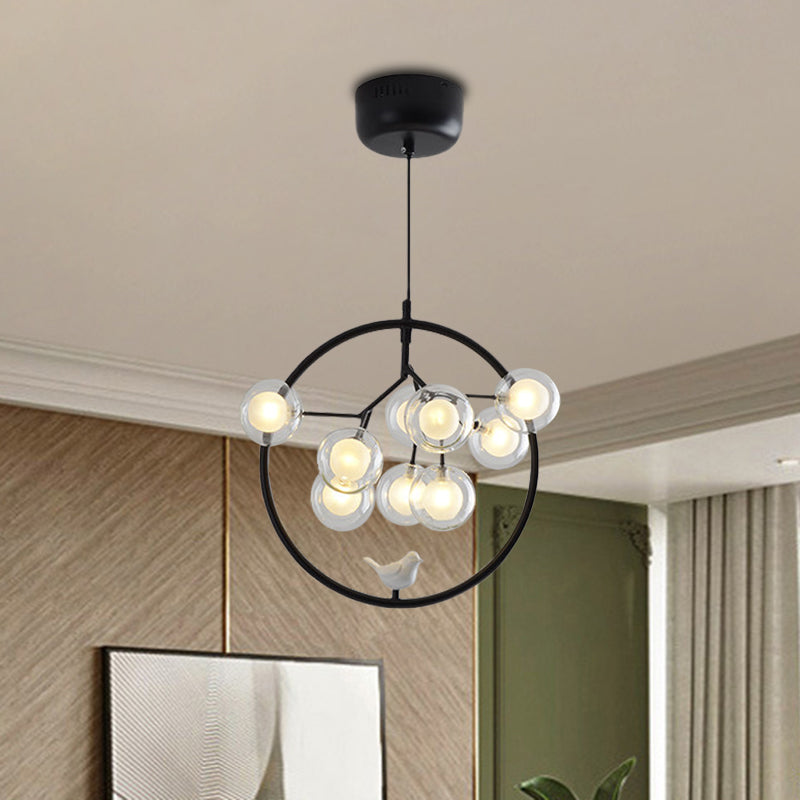 Twig Balcony Hanging Light with Bird Deco Glass Metal Modern Stylish Chandelier Black B Clearhalo 'Ceiling Lights' 'Chandeliers' 'Modern Chandeliers' 'Modern' Lighting' 1434633