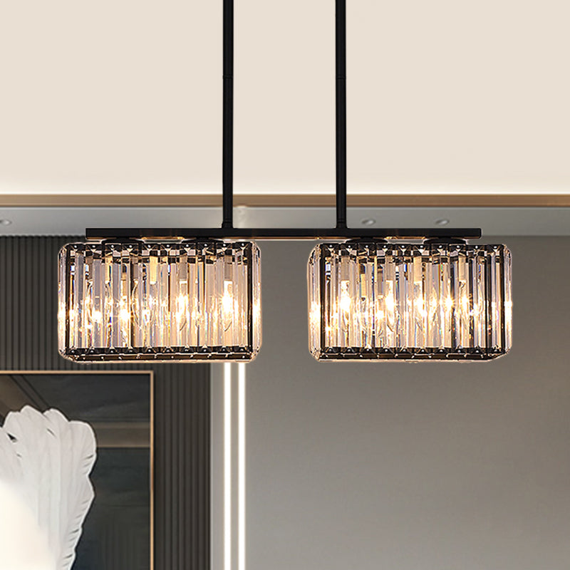 4/6/8 Heads Island Chandelier Contemporary Cuboid Shade Clear Crystal Hanging Light Fixture in Black Clearhalo 'Ceiling Lights' 'Island Lights' Lighting' 1434643