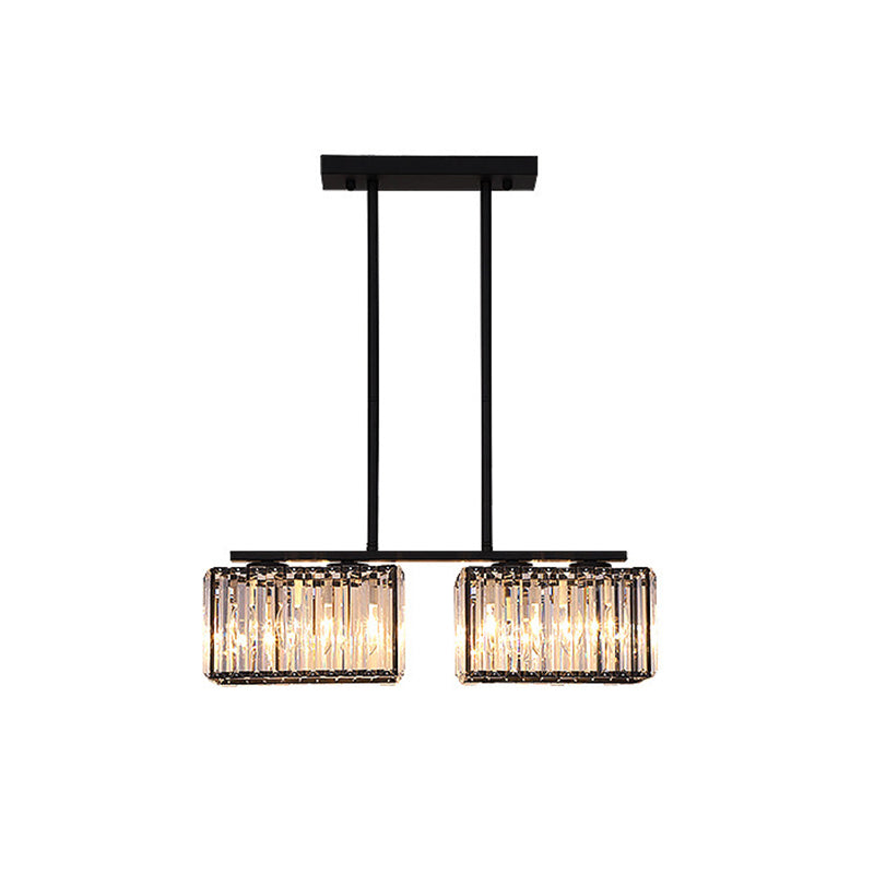 4/6/8 Heads Island Chandelier Contemporary Cuboid Shade Clear Crystal Hanging Light Fixture in Black Clearhalo 'Ceiling Lights' 'Island Lights' Lighting' 1434644