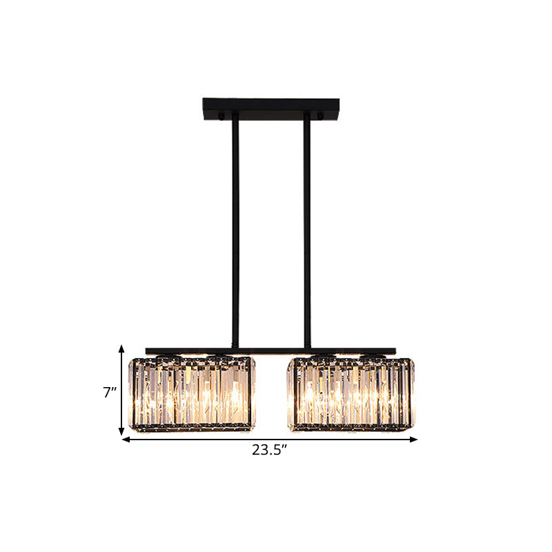 4/6/8 Heads Island Chandelier Contemporary Cuboid Shade Clear Crystal Hanging Light Fixture in Black Clearhalo 'Ceiling Lights' 'Island Lights' Lighting' 1434645