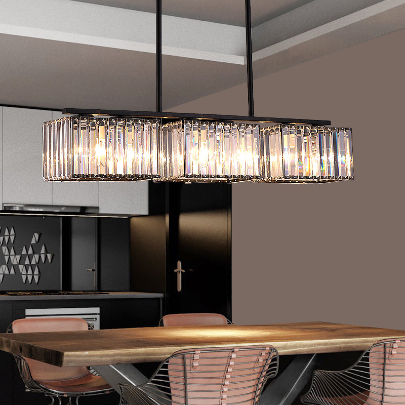 4/6/8 Heads Island Chandelier Contemporary Cuboid Shade Clear Crystal Hanging Light Fixture in Black Clearhalo 'Ceiling Lights' 'Island Lights' Lighting' 1434648