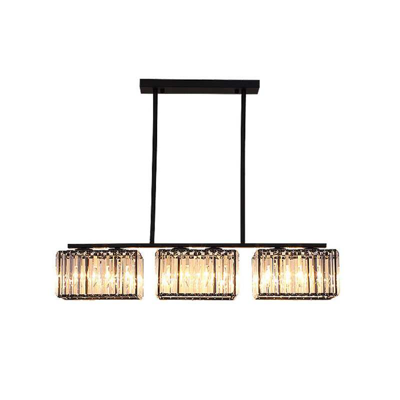 4/6/8 Heads Island Chandelier Contemporary Cuboid Shade Clear Crystal Hanging Light Fixture in Black Clearhalo 'Ceiling Lights' 'Island Lights' Lighting' 1434649