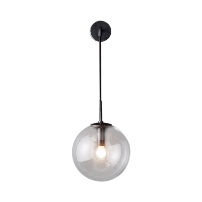 Round Clear Glass Wall Mounted Lamp Industrial Single Bulb Bedroom Vanity Sconce in Chrome/Brass/Black, 6"/8" Wide Clearhalo 'Cast Iron' 'Glass' 'Industrial' 'Modern wall lights' 'Modern' 'Tiffany' 'Traditional wall lights' 'Wall Lamps & Sconces' 'Wall Lights' Lighting' 143465