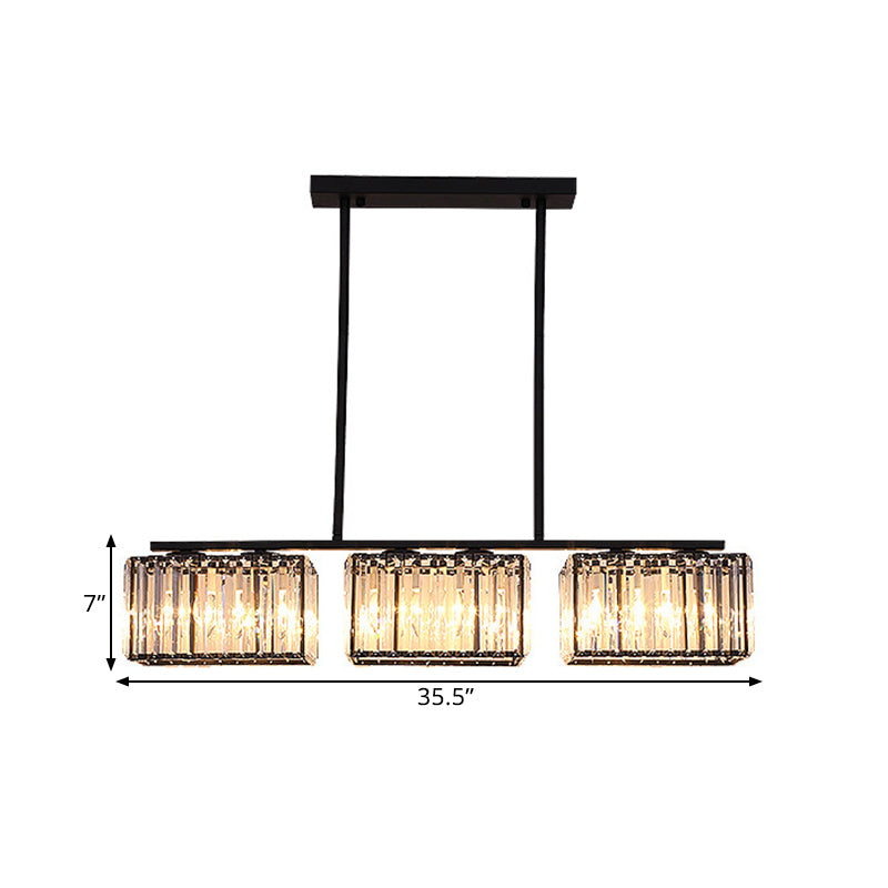 4/6/8 Heads Island Chandelier Contemporary Cuboid Shade Clear Crystal Hanging Light Fixture in Black Clearhalo 'Ceiling Lights' 'Island Lights' Lighting' 1434650