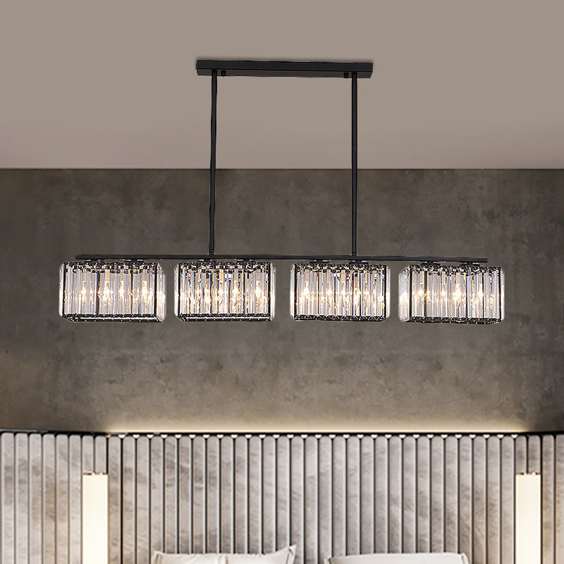 4/6/8 Heads Island Chandelier Contemporary Cuboid Shade Clear Crystal Hanging Light Fixture in Black 8 Black Clearhalo 'Ceiling Lights' 'Island Lights' Lighting' 1434651