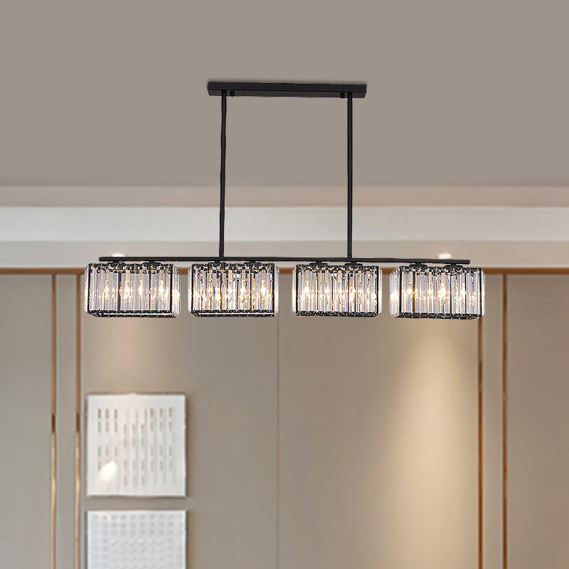 4/6/8 Heads Island Chandelier Contemporary Cuboid Shade Clear Crystal Hanging Light Fixture in Black Clearhalo 'Ceiling Lights' 'Island Lights' Lighting' 1434652