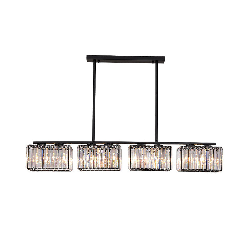 4/6/8 Heads Island Chandelier Contemporary Cuboid Shade Clear Crystal Hanging Light Fixture in Black Clearhalo 'Ceiling Lights' 'Island Lights' Lighting' 1434653