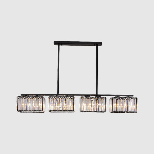4/6/8 Heads Island Chandelier Contemporary Cuboid Shade Clear Crystal Hanging Light Fixture in Black Clearhalo 'Ceiling Lights' 'Island Lights' Lighting' 1434654