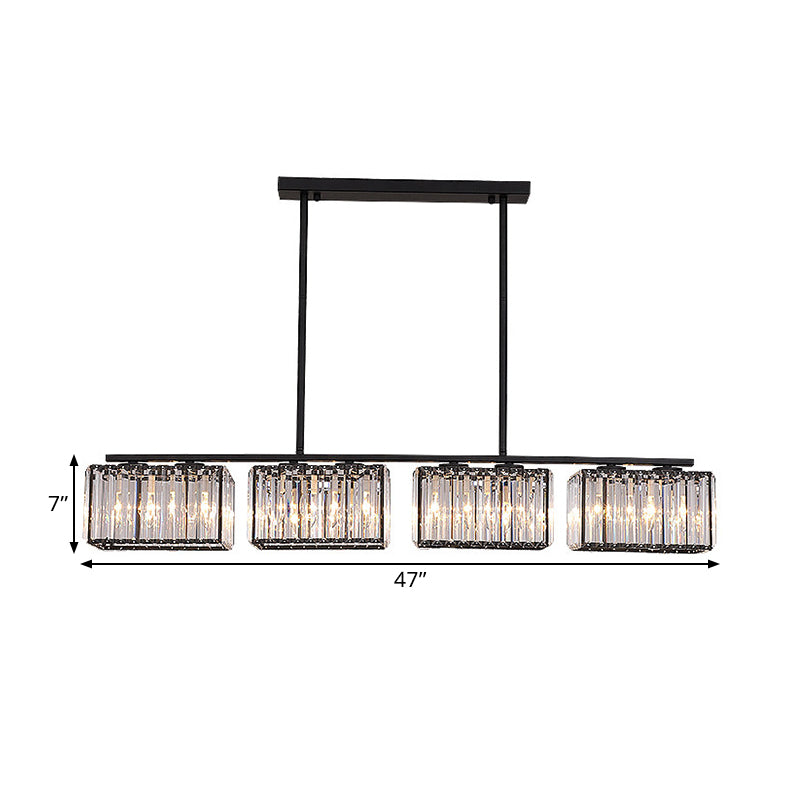 4/6/8 Heads Island Chandelier Contemporary Cuboid Shade Clear Crystal Hanging Light Fixture in Black Clearhalo 'Ceiling Lights' 'Island Lights' Lighting' 1434655