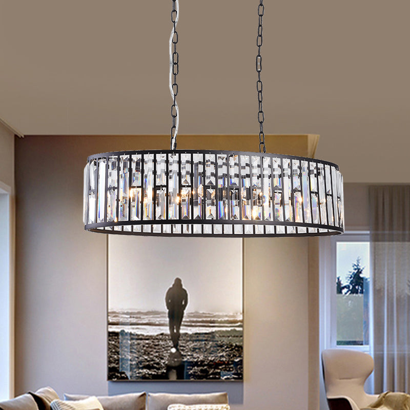 6 Heads Crystal Prisms Embedded Pendant Light Contemporary Black/Gold Elliptical Dinning Room Island Chandelier Black Clearhalo 'Ceiling Lights' 'Island Lights' Lighting' 1434656