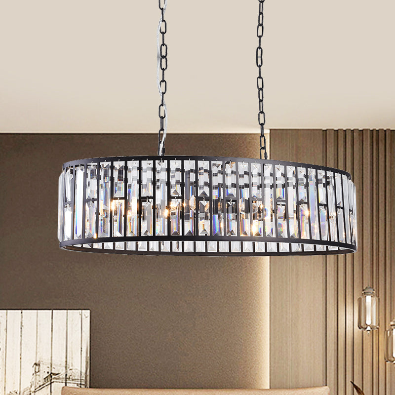 6 Heads Crystal Prisms Embedded Pendant Light Contemporary Black/Gold Elliptical Dinning Room Island Chandelier Clearhalo 'Ceiling Lights' 'Island Lights' Lighting' 1434657