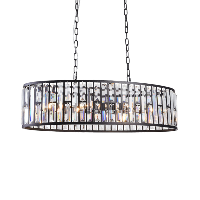 6 Heads Crystal Prisms Embedded Pendant Light Contemporary Black/Gold Elliptical Dinning Room Island Chandelier Clearhalo 'Ceiling Lights' 'Island Lights' Lighting' 1434658