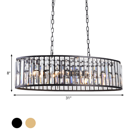 6 Heads Crystal Prisms Embedded Pendant Light Contemporary Black/Gold Elliptical Dinning Room Island Chandelier Clearhalo 'Ceiling Lights' 'Island Lights' Lighting' 1434659