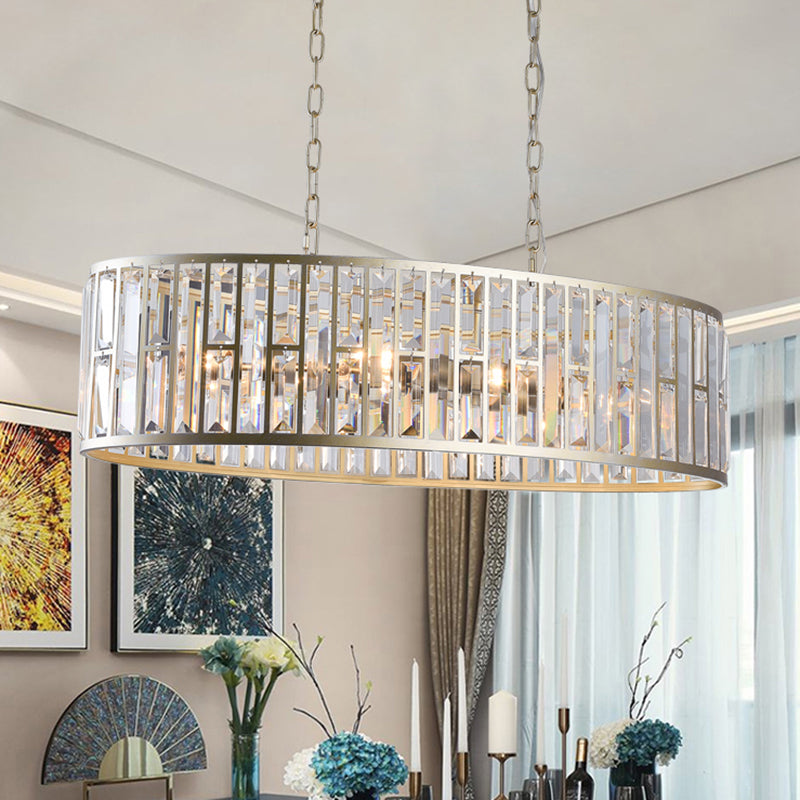 6 Heads Crystal Prisms Embedded Pendant Light Contemporary Black/Gold Elliptical Dinning Room Island Chandelier Gold Clearhalo 'Ceiling Lights' 'Island Lights' Lighting' 1434660