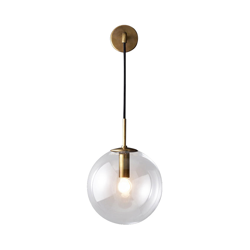 Round Clear Glass Wall Mounted Lamp Industrial Single Bulb Bedroom Vanity Sconce in Chrome/Brass/Black, 6"/8" Wide Clearhalo 'Cast Iron' 'Glass' 'Industrial' 'Modern wall lights' 'Modern' 'Tiffany' 'Traditional wall lights' 'Wall Lamps & Sconces' 'Wall Lights' Lighting' 143467