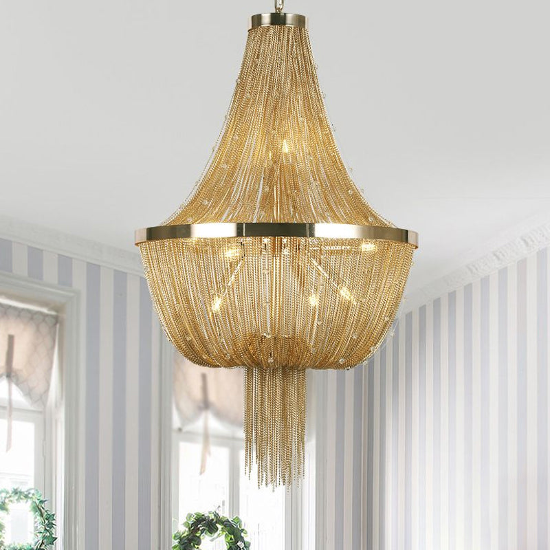 Modern Nordic Style Tassel Empire Chandelier Lighting 6 Lights Hanging Ceiling Fixture in Gold Clearhalo 'Ceiling Lights' 'Chandeliers' 'Modern Chandeliers' 'Modern' Lighting' 1434685