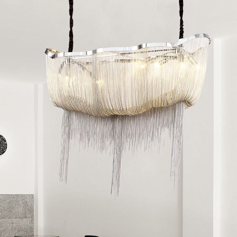 Tassel Empire Chandelier Modern Nordic Style Metal 12 Lights Gold/Silver Hanging Light Fixture Clearhalo 'Ceiling Lights' 'Chandeliers' 'Modern Chandeliers' 'Modern' Lighting' 1434686