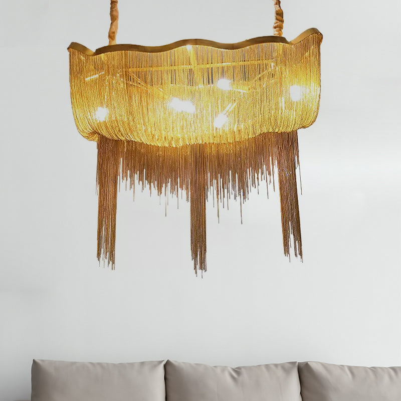 Tassel Empire Chandelier Modern Nordic Style Metal 12 Lights Gold/Silver Hanging Light Fixture Clearhalo 'Ceiling Lights' 'Chandeliers' 'Modern Chandeliers' 'Modern' Lighting' 1434687