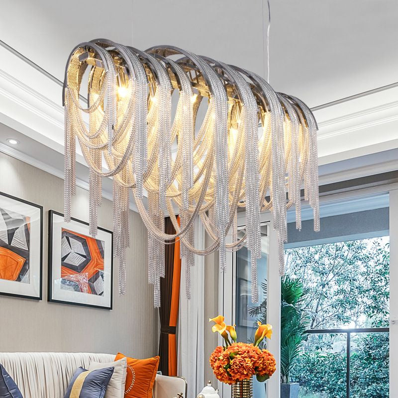 Metal Tassel Chandelier Contemporary Nordic Style 7 Lights White Chandelier Ceiling Lamp Kit Clearhalo 'Ceiling Lights' 'Chandeliers' 'Modern Chandeliers' 'Modern' Lighting' 1434688