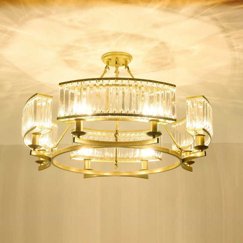 Drum-Shaped Crystal Chandelier Contemporary 6/8/10 Lights Black/Gold Hanging Pendant Lamp Clearhalo 'Ceiling Lights' 'Chandeliers' 'Modern Chandeliers' 'Modern' Lighting' 1434711