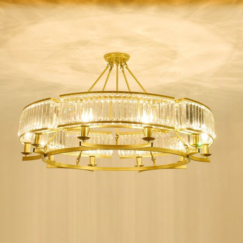 Drum-Shaped Crystal Chandelier Contemporary 6/8/10 Lights Black/Gold Hanging Pendant Lamp Clearhalo 'Ceiling Lights' 'Chandeliers' 'Modern Chandeliers' 'Modern' Lighting' 1434712