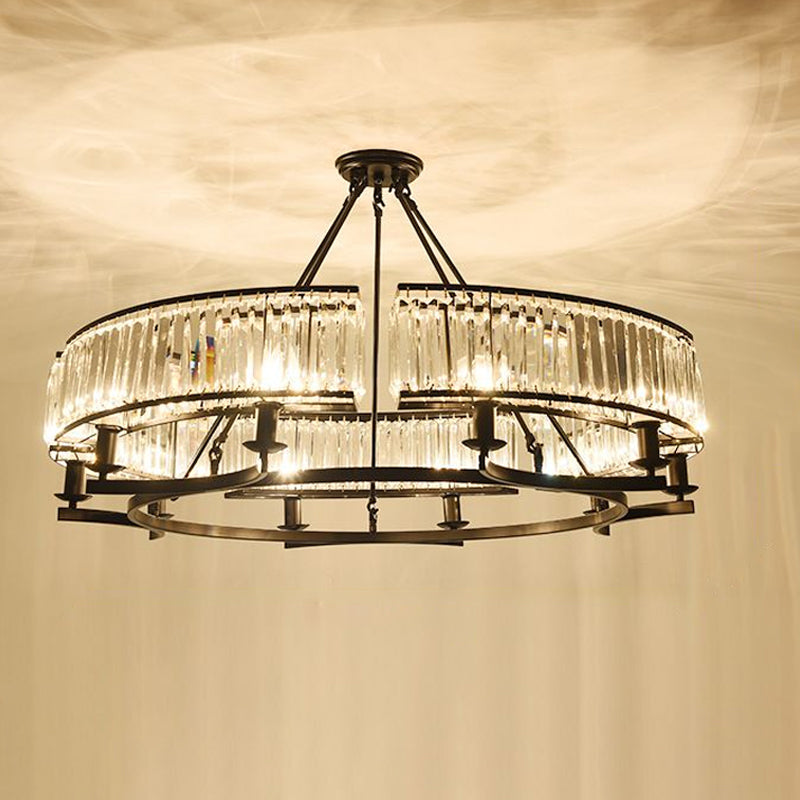 Drum-Shaped Crystal Chandelier Contemporary 6/8/10 Lights Black/Gold Hanging Pendant Lamp Clearhalo 'Ceiling Lights' 'Chandeliers' 'Modern Chandeliers' 'Modern' Lighting' 1434713